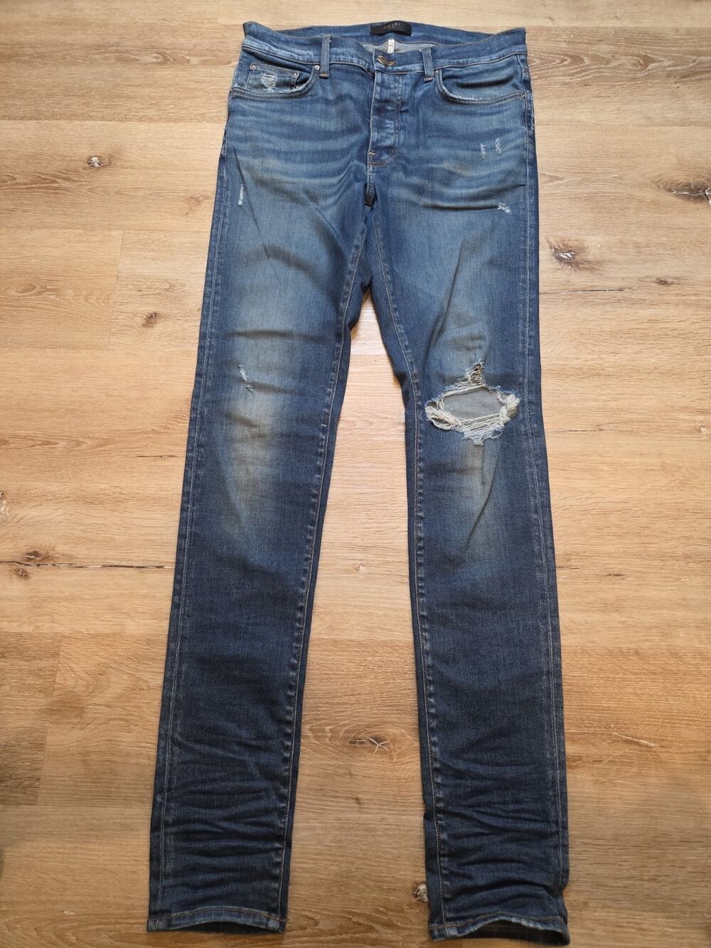 AMIRI Men's Distressed Skinny Jeans Size 33 Waist Blue Made in USA Stretch Denim